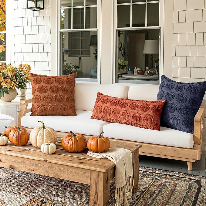 MIULEE Fall Pillow Covers Pumpkin Fall Decor 20x20 Navy Blue | Set of 2 Fall Decorations for Home, Plush Faux Fur Farmhouse Accent Pillowcases, Porch Sofa Couch Cushion Bed Livingroom