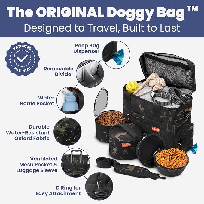 Rubyloo Original Doggy Bag™ Dog Travel Bag for Supplies with Travel Bowls