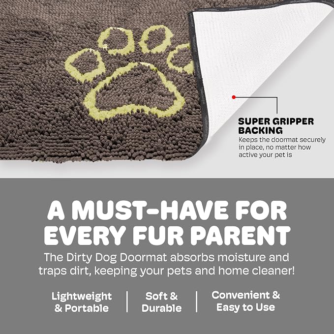 Dog Gone Smart Dirty Dog Doormat - Fast Drying Rug - Cool Grey, 23 x 16 in | Super Gripper Backing for Clean Floors - Absorbent Microfiber and Machine Washable Mat for Muddy Paws