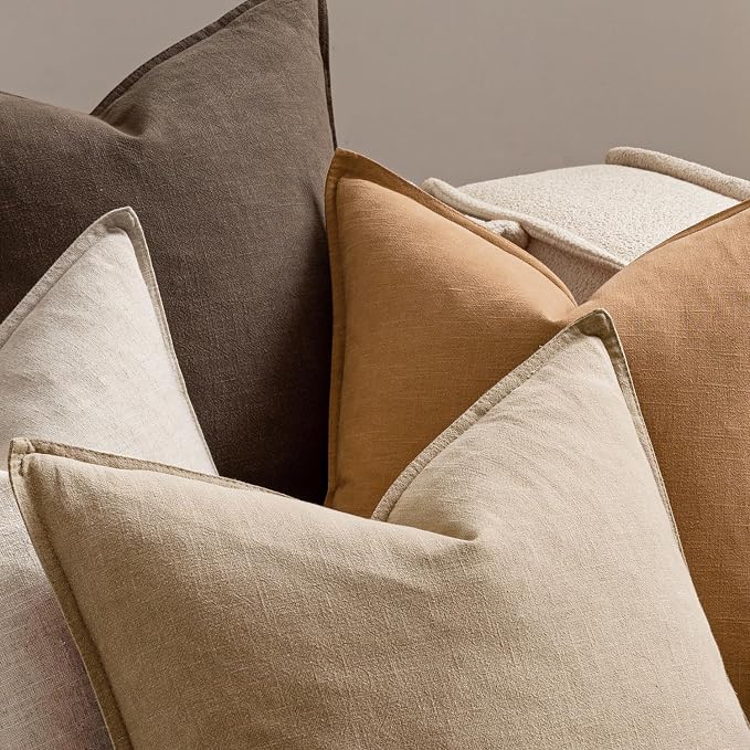 MIULEE Neutral Brown Boho Linen Pillow Covers 20x20 Inch Pack of 4 | Natural Fall Decorative Throw Pillow Covers, Soft Farmhouse Couch Pillowcases, Modern Decor for Living Room Bed Sofa