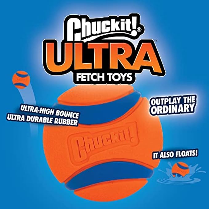 Chuckit! Ultra Ball Dog Toy with Cleaning Bucket, Medium 2.5-in, 8-Pack | Bouncy Fetch Balls Made of Durable Rubber for Dogs 20-60 lbs Pair with a Cleaning Bucket for Easy Storage and Play