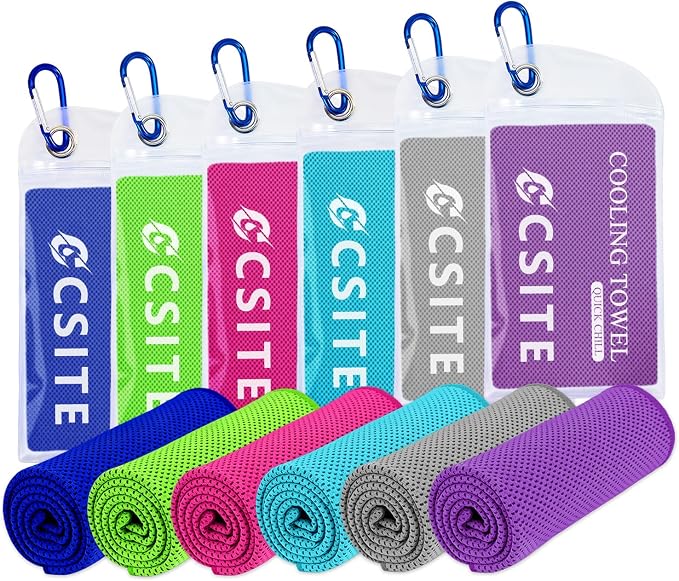 CSITE 6 Pack Cooling Towels (47"x12") for Neck and Face, Ice Towel for Hot Weather, Soft Breathable Chilly Gym Towels, Microfiber Towel for Work Out, Yoga, Running, Camping & More Activities