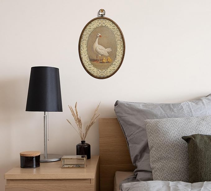 Vintage Mother Duck Oval Wall Art, Cottagecore Nursery Oval Framed Wall Art, Waterproof Cottage Core Home Decor, Sweet Nursery Gift for Farmhouse Bedroom Living Room, Home Retro Decor Products, 16