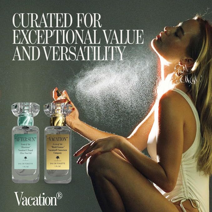 VACATION" & "AFTER SUN Eau De Toilette Duo, Coconut, Aloe Vera, Green Tea & Beach Scent, Signature Summer Fragrances, Unisex, Bundled Perfume Gift Set, 2 x 1 fl oz