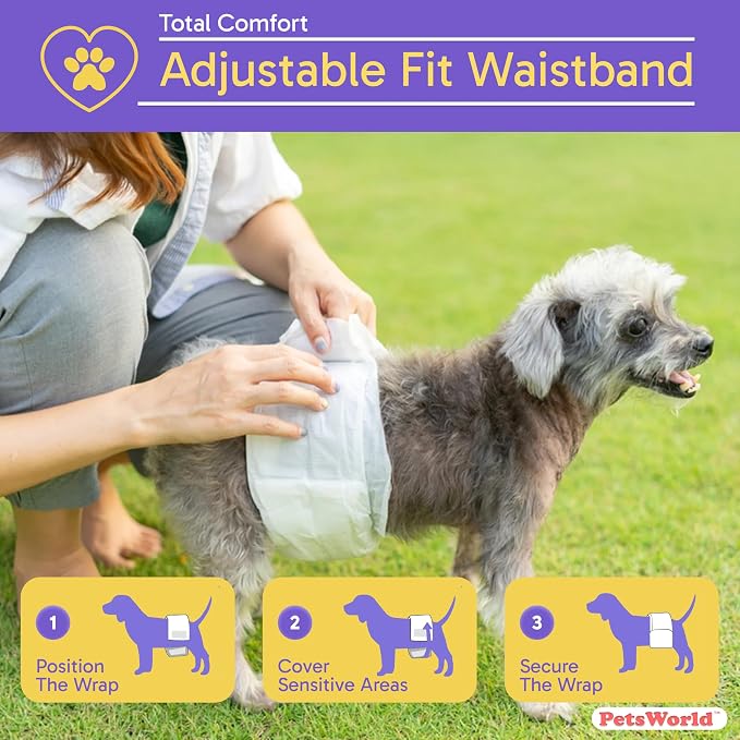 Dog Diapers Male Small 100 Count Disposable Male Dog Wraps – Super Absorbent Belly Bands with Wetness Indicator, Fur-Friendly Adjustable Fit for Incontinence & Training (Waist 10.6–16 in)