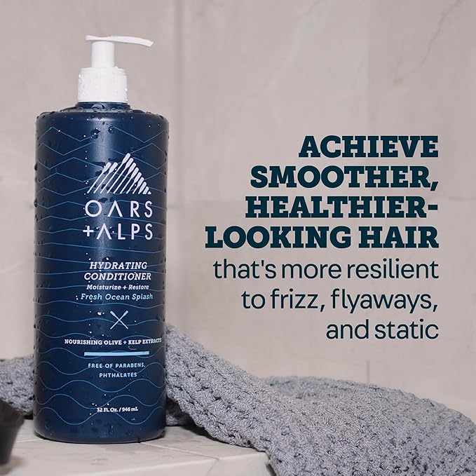 Oars + Alps Men's Sulfate Free Conditioner, Infused with Kelp and Algae Extracts, Fresh Ocean Splash, 32 Fl Oz