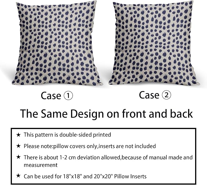 Navy Blue Cream Pillow Covers 18x18 Set of 2 Polka Dot Throw Pillows Outdoor Boho Design Brush Strokes Decorative Pillowcase Square Cushion Cover Linen Pillow Case for Home Sofa Couch Bed