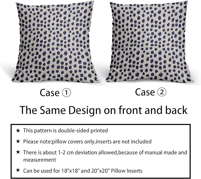 Navy Cream Polka Dot Pillow Covers 20x20 Set of 2 Outdoor Modern Art Throw Pillows Boho Design Blue Brush Strokes Decorative Pillowcase Square Cushion Cover Linen Pillow Case for Home Sofa Couch Bed