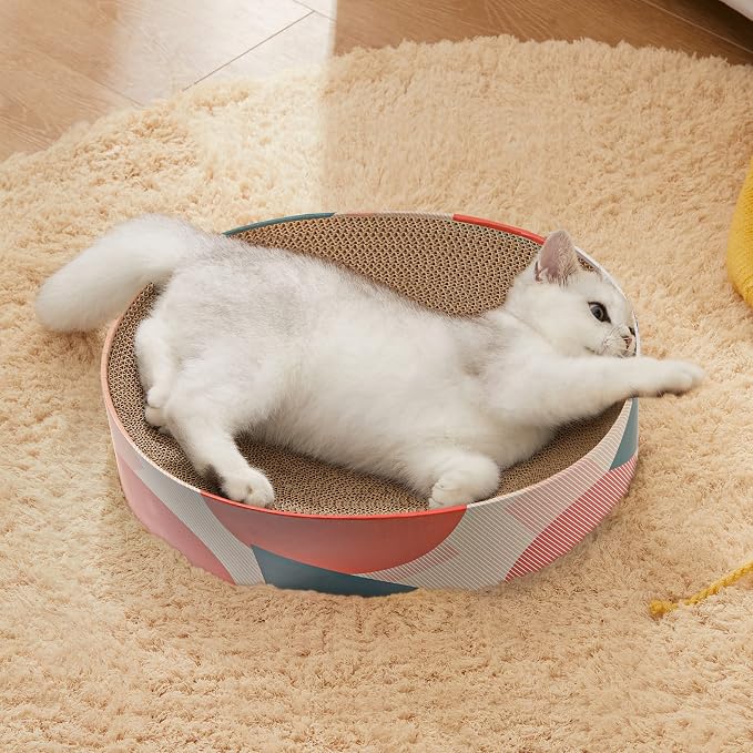 ComSaf Cat Scratcher Bed 17 x 13 in, Oval Cardboard Scratch Pad for Cats | Cat Scratching Board, Corrugated Cardboard, Shallow Bowl Shape, Furniture Protection, Indoor Cat Lounger, Claw Care