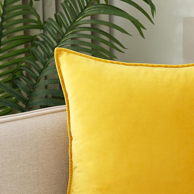 Velvet Yellow Throw Pillow Covers 22”x22”Pack of 2 Soft Decorative | Square Cushion Covers for Couch Sofa Bed Livingroom Car Home Decor,55x55Cm