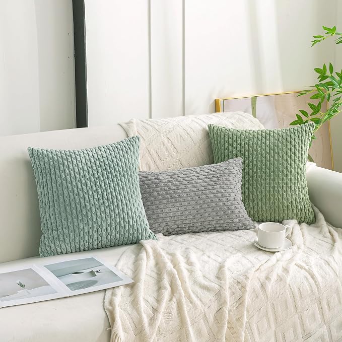 Set of 4 Aqua Decorative Throw Pillow Covers 26x26 Inch Corduroy Pillow Covers for Bed Couch Sofa Living Room Soft Square Cushion Cases