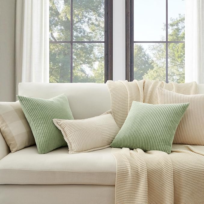 Topfinel 20x20 inch Decorative Sage Green Throw Pillow Covers, Cushion Cases Set of 4 Soft Velvet Modern Double-Sided Designs, Mix and Match for Home Decor, Pillow Inserts Not Included