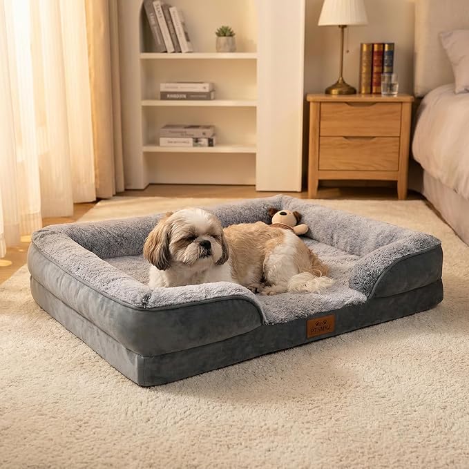 Orthopedic Dog Bed Medium Size Dog, Memory Foam Dog Bed Couch, 30" L | Dual-layer Foam Mat, Washable Cover&Waterproof, Contoured Bolster Design, Indoor&Car Truck, Pet Bed for Dogs Cats Up to 35lbs