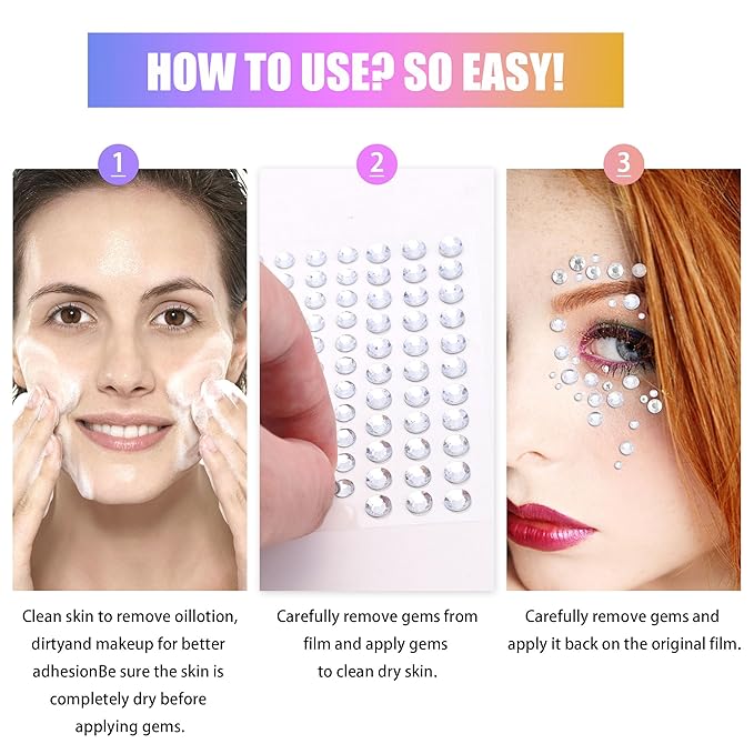 SAOROPEB 5 Sheets Face Gems Face Jewels Stickers, Self Adhesive Eye Body Face Nail Crystal Rhinestones Rainbow for Women Festival Accessory and Nail Art Decorations