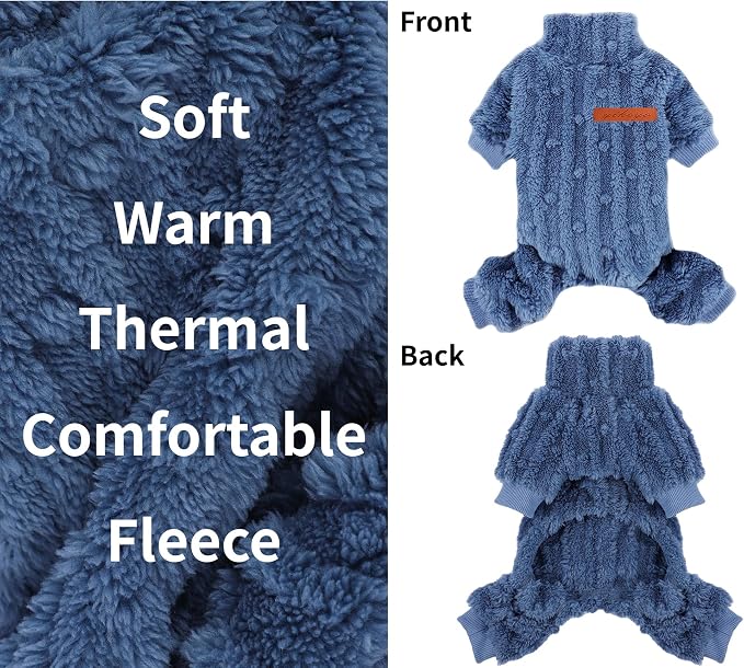 Yikeyo Dogs Sweater,Dog Sweaters Pajamas for Small Dogs,Fleece Warm Puppy Onesie,Chihuahua Yorkie Clothes,Pet Outfit Apparel,Blue,XXS,Chest 11IN