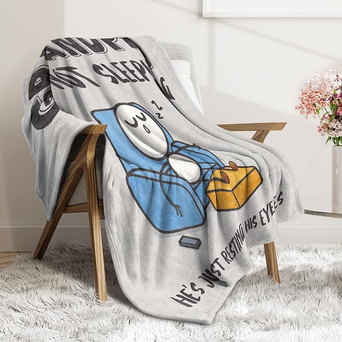 Funny Grandpa Gifts from Grandkid, Grandpa is Not Sleeping Blanket | Grandpa Birthday Gifts, Super Soft Throws Blanket for Napping, Promoted to Grandpas Gifts, 60" x 80"(Gray)