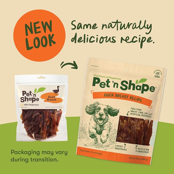 Pet 'n Shape Duck Breast Jerky Dog Treats - 16 Ounce | Premium duck breast recipe, Limited ingredients, Wheat and soy free, Training reward, For all life stages, High protein