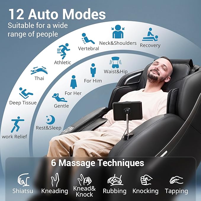 MYNTA Massage Chair Full Body, Zero Gravity SL Track Heavy Duty Massage Recliner Chair with Heat, 12 Auto Modes for Home, M1612 Charcoal