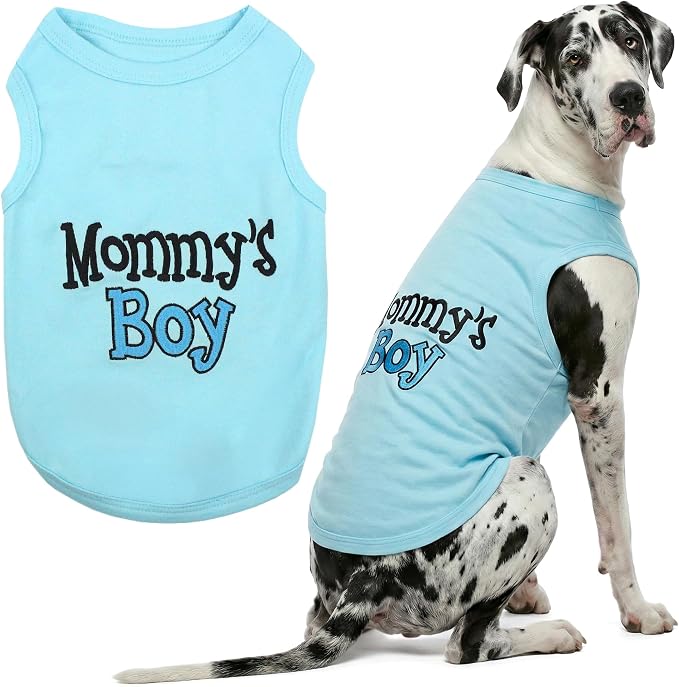 Parisian Pet Dog Shirt Mommy’s Boy Pet Shirt – 100% Cotton Shirts for Large Dogs – Blue Sleeveless Puppy Clothes – Lightweight and Breathable Dog Apparel – Boy Dogs Clothes - Stretchy Dog Shirt