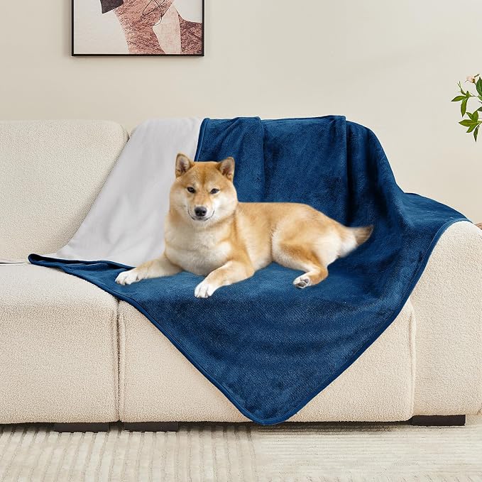 Waterproof Blanket Bed Cover 60"x80" for Adults or Pets, Navy Blue | Soft Pet Blanket for Dogs Cats, Reversible Leakproof Blanket for Bed Couch Sofa, Furniture Protector
