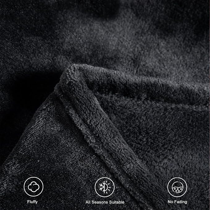 TASTHROW Black Throw Blanket 50x60 Inches | Soft Plush Cozy Fleece Flannel Throw Blanket, Lightweight Warm Throws for Bed, Couch, Bedroom and Living Room, All Seasons