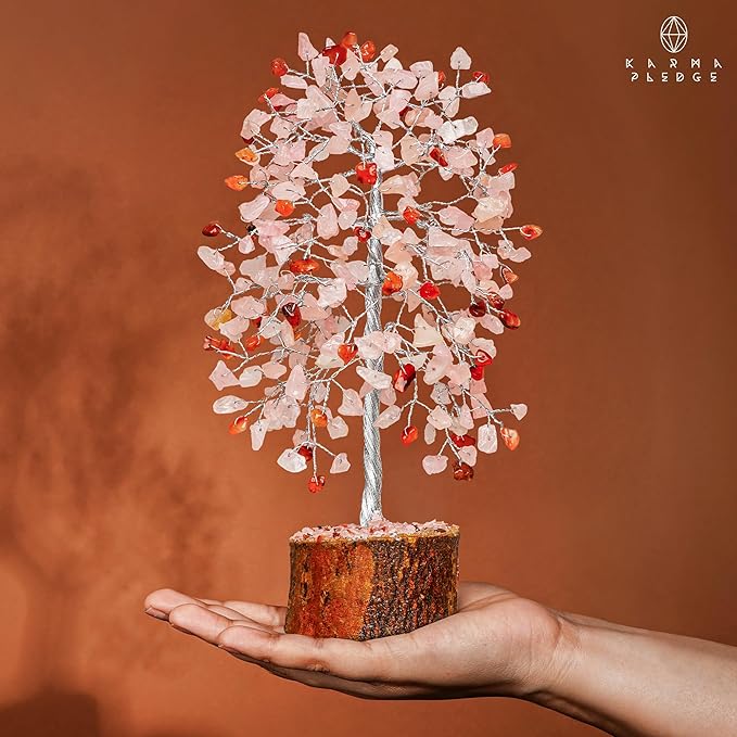 Healing Crystal Tree of Life for Birthday Gifts for Women, Mom, Sister, Friends Brings Good Luck, Money, Positivity, Reiki Healing, Handmade Feng Shui Boho Decor for Home & Office - Rose, Carnelian