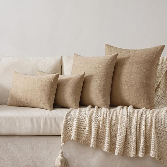 MIULEE 12x20 Inch Lumbar Textured Chenille Pillow Covers Starfish Khaki | Pack of 2 Camel Decorative Soft Pillows, Solid Textured Cushion Covers, Modern Home Decor for Couch Sofa Bedroom Living Room