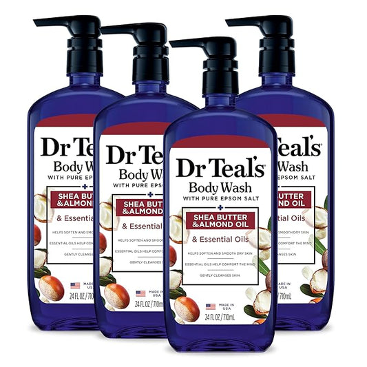 Dr Teal's Body Wash with Pure Epsom Salt, with Shea Butter & Almond Oil, 24 fl oz (Pack of 4)
