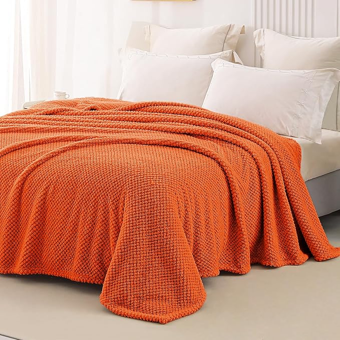 Whale Flotilla Soft Fleece Twin Size Bed Blanket, Burnt Orange | 60x80 Inch, Suitable for Bed, Fluffy Fuzzy Jacquard Blankets for All Season, Lightweight and Cozy