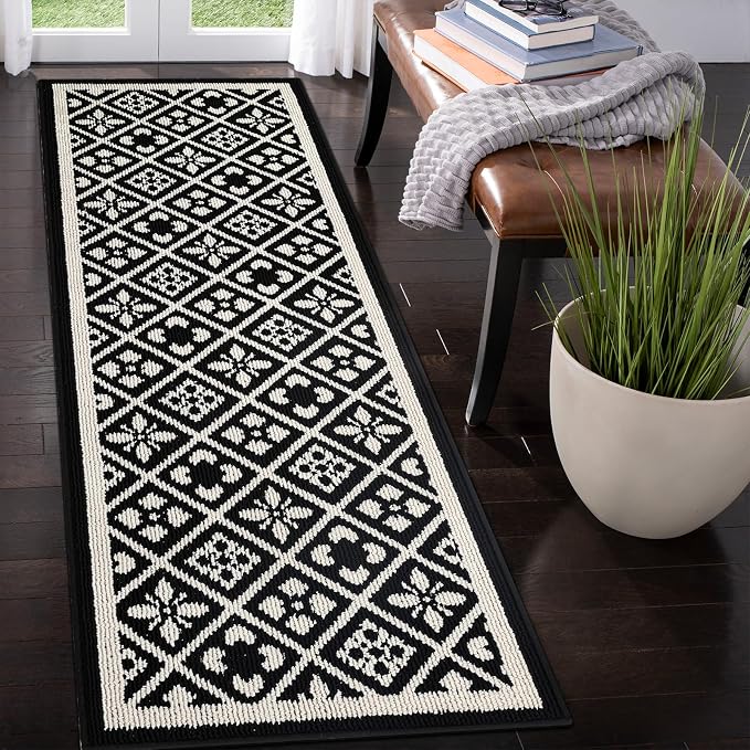 Ileading Laundry Room Runner Rug 2x5ft Non Slip Farmhouse Kitchen Floor Mats with Rubber Backing Machine Washable Indoor Doormat Low-Profile Carpet for Hallway Entryway(Black)