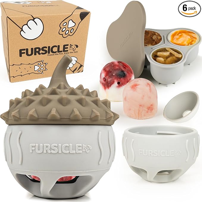 FURSICLE Pro Frozen Dog Treat Toy, Fillable Enrichment Lick Ball with Tray