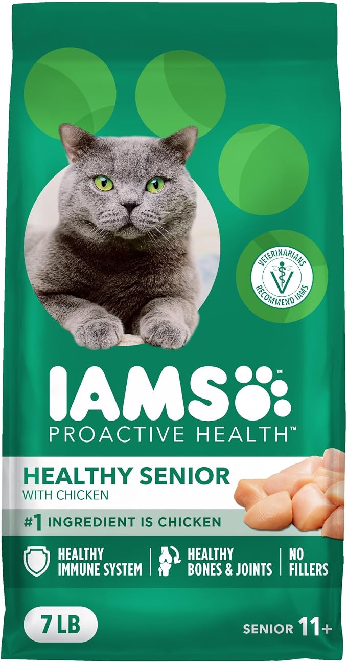 IAMS Proactive Health Healthy Senior Dry Cat Food, Chicken Recipe, 7 lb | Real chicken, antioxidants for immune health, supports vital organs, bones & joints, natural fiber & prebiotics, 0% fillers