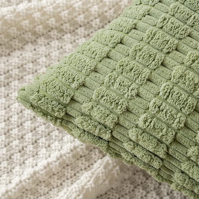 MIULEE Corduroy Decorative Throw Pillow Covers 18x18 Sage Green Pack of 2 | Soft Boho Striped Pillow Covers Modern Farmhouse Home Decor For Sofa Living Room Couch Bed