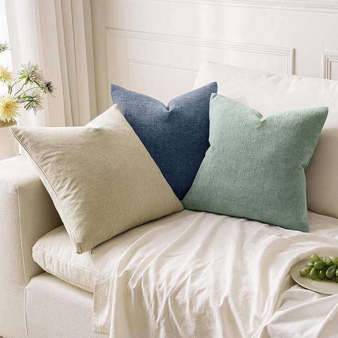MIULEE Greyish Green Chenille Couch Throw Pillow Covers, 20x20 | Set of 2, Soft Modern Farmhouse Style, Decorative Pillowcases for Sofa Living Room Bed, Home Decor