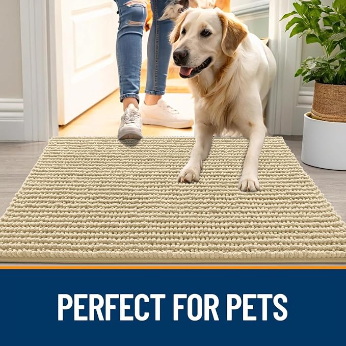 OLANLY Dog Door Mat for Muddy Paws 30x20, Extra Absorbent Chenille Mud Mat | Sand, Absorbs Moisture and Dirt, Non-Slip Machine Washable Doormat, Quick-Drying Indoor Entryway Floor Mat for Dogs