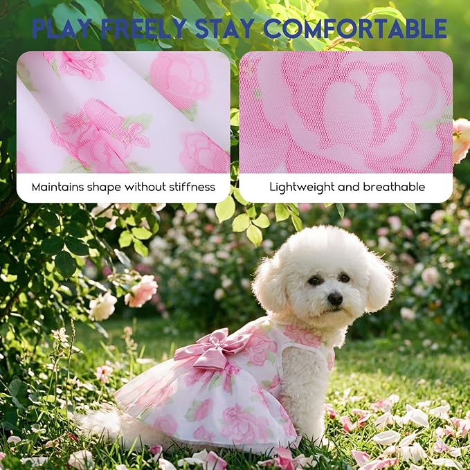 ASENKU Dog Dress Pet Wedding Dress Puppy Birthday Party Outfit, Rose S | Dog Flower Girl Dress With Leash Hole, Princess Puppy Dress For Weddings, Daily Wear, Fits Small Medium Large Dogs Cats