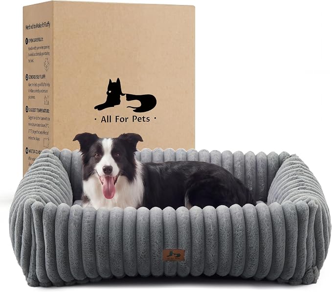 Dog Beds Large Sized Dog,Rectangle Orthopedic Pet Bed for Large Dog, Comfort Fluffy Memory Foam Dog Beds with Anti-Slip Bottom,Grey (35x25x9 inches)