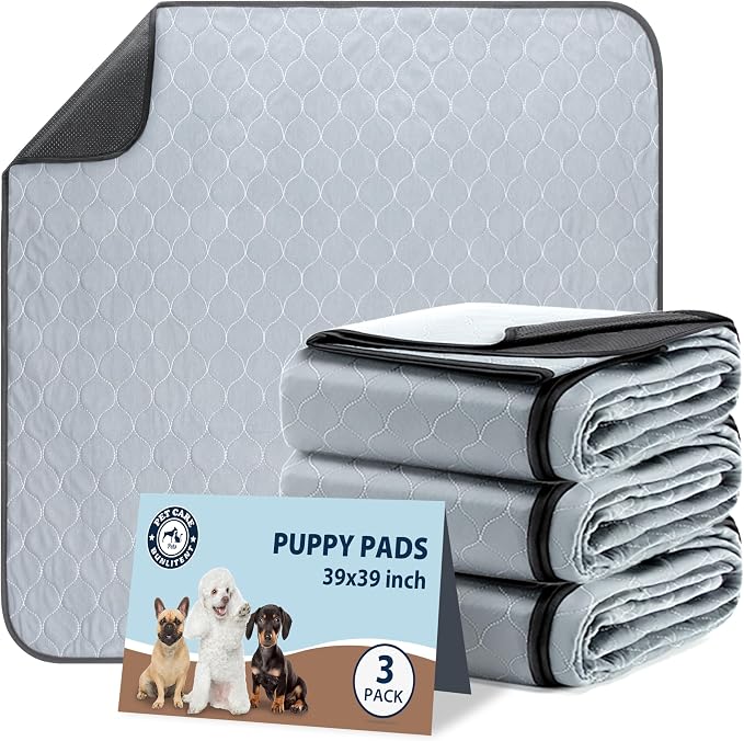 Washable Pee Pads for Dogs, Reusable Puppy Pads 39x39, 3 Pack, White Grey | Reusable, Fast Absorbent, Waterproof, Non-Slip, For Whelping, Training, Incontinence & Potty, For Dog Playpen, Crate, Car