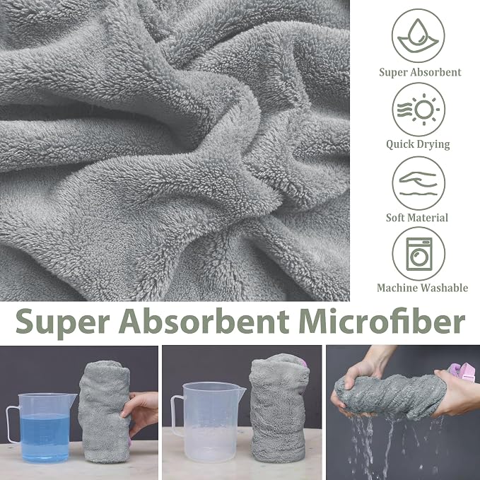 Dog Bathrobe Super Absorbent Towel Robe - Microfiber Bath Towels Fast Drying Coat for Dogs, Cute Dogs Clothes Adjustable Collar & Belly Strap Warm Keeping Hooded Dog Towel (Grey, Small)