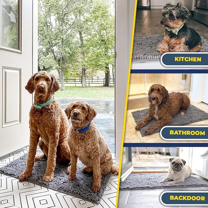 Muddy Mat® | Super Water Absorbent Door Mat Indoor, Microfiber Quick Dry Chenille Entryway Rug, Slip Resistant Front Door Mat, Indoor Mats for Entryway, Machine Washable Pet Rug, Grey XXL 60"X48"