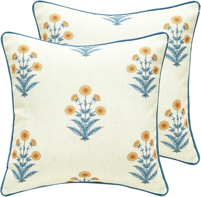 Linen Square Throw Pillow Cover,Set of 2,18"x18"-Estevan A | Designer French Elegant Pillow Cover,Concealed Zipper Design,Sofa,Bedroom,Living Room,Lounge Chairs,All Season Home Decor