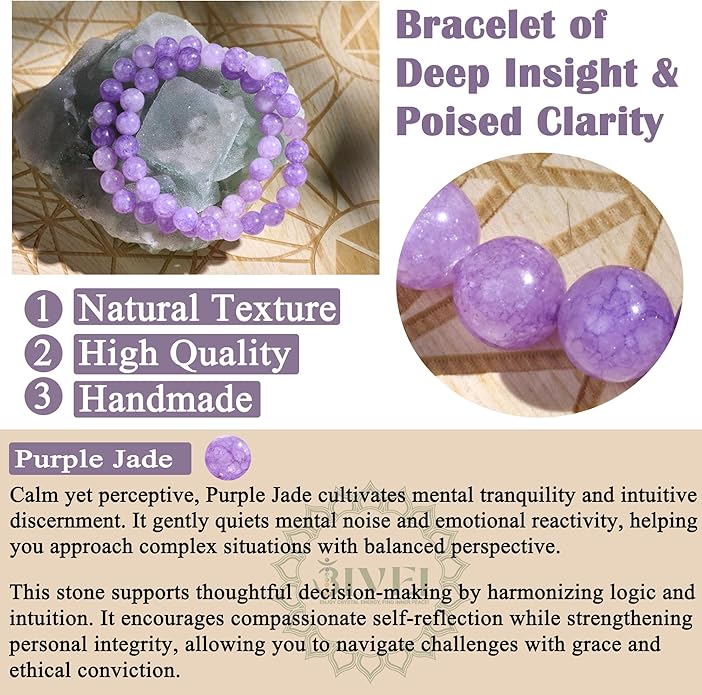 Bivei Natural Gemstone Semi Precious Healing Crystals Handmade Stretchy Round Beads Bracelet,Stocking Stuffers for Women Enhance Positive Energy