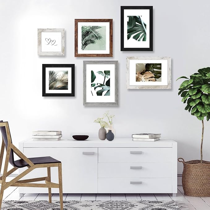 Hongkee 12x12 Picture Frame Set of 4, Made of Made of Glass and Multicolour Wooden Frame, 12 by 12 Photo for Wall or Tabletop - Display Picture 10x10 with Mat or 12x12 Without Mat