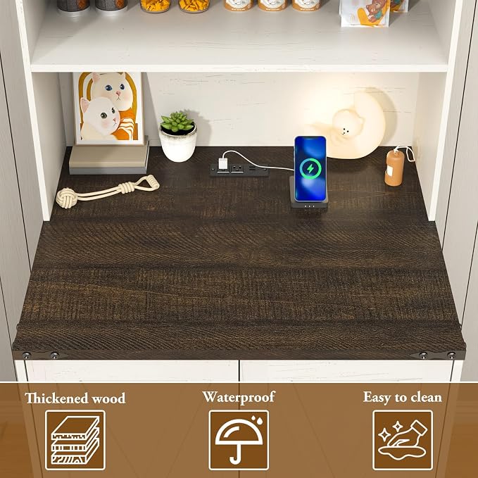 71Inches Tall Cat Litter Box Enclosure for Cats W/Power Outlets,Open Shelves.Wooden Pet Washroom Furniture W/Locks,Cabinet.Indoor Cats House,Hidden Cat Litter Box for Living Room,Bedroom(White-2)