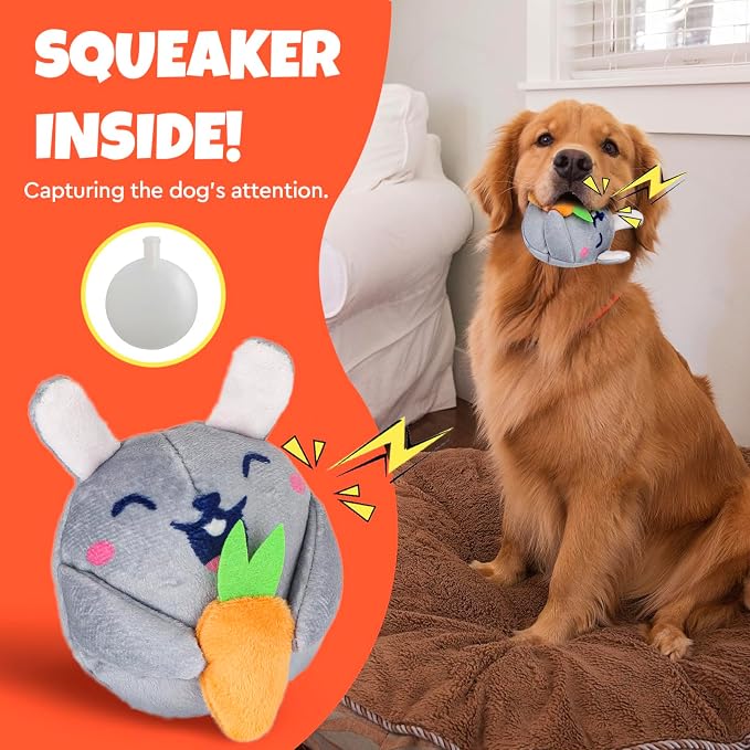 Interactive Hide and Seek Squeaky Dog Plush Toy for Small Dogs, Carrot and Bunny Set, 4 Pack Set