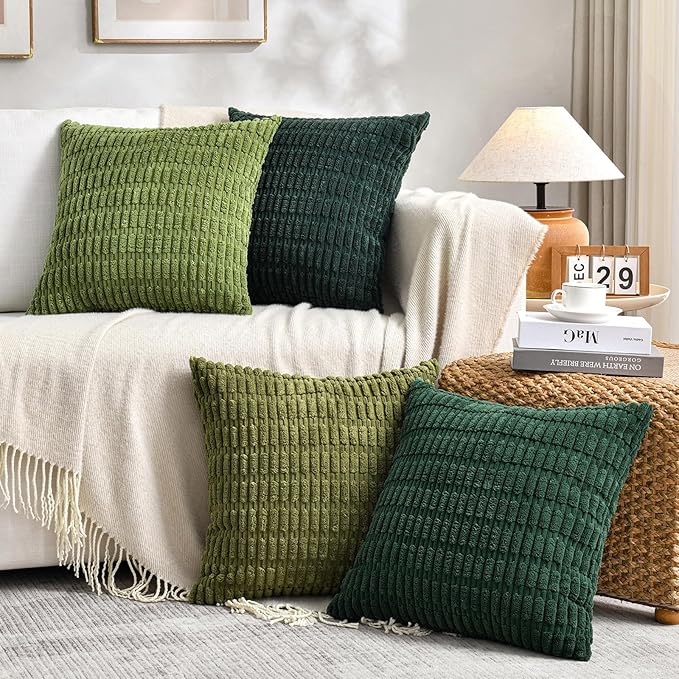 Fancy Homi 4 Packs Decorative Throw Pillow Covers for Living Room Couch Bed, Modern Farmhouse Boho Home Décor Accent Cushion Case, 24" x 24", Green Series