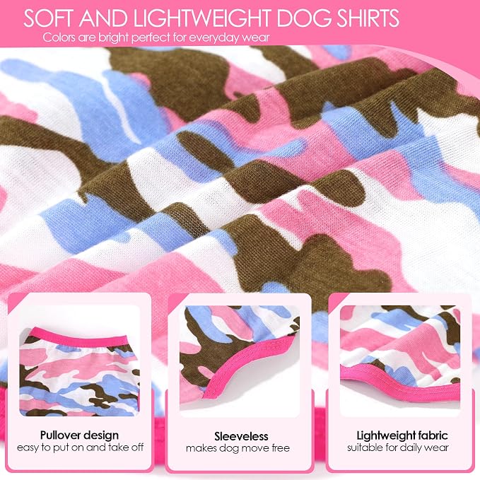 2 Pack Dog Shirt for Small Dogs Girl Boy Camouflage Puppy Clothes Pet T Shirts Dog Clothes for Small Dogs Cats Apparel (Pink Camouflage + Solid Color, Medium)