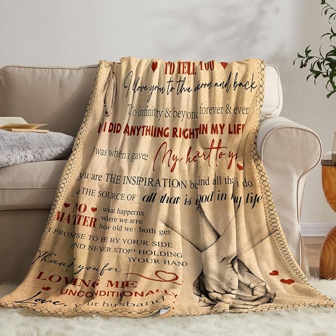 Wife Romantic Gifts from Husband Ideas - to My Wife Blanket 60"x80" | Gifts for Women Her Wife on Birthday Wedding Anniversary Mother's Day Christmas Valentine's Day