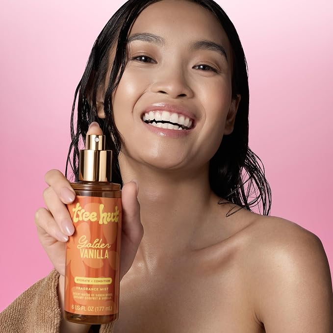 Tree Hut Golden Vanilla Hair & Body Mist, Hydrating & Alcohol-Free Body Spray, Warm Vanilla & Sandalwood Scent, Perfume Mist for Hair & Body, Everyday Fragrance Spray for Women, 6 oz