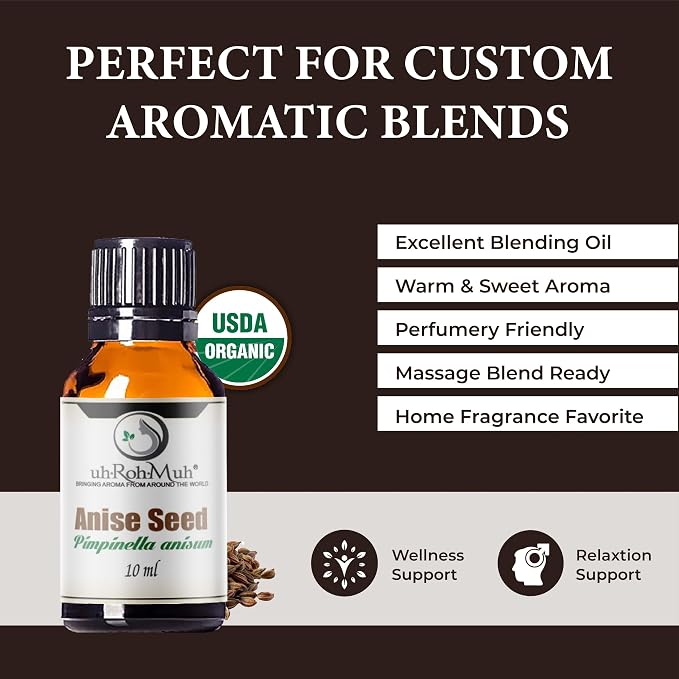 Anise Seed Organic Essential Oil - Steam Distilled Pure Pimpinella Anisum Oil for Aromatherapy, Diffusers, Soap Making, Candle Making, Cosmetic Formulations Massage DIY Personal Care - Spain - 10 ml
